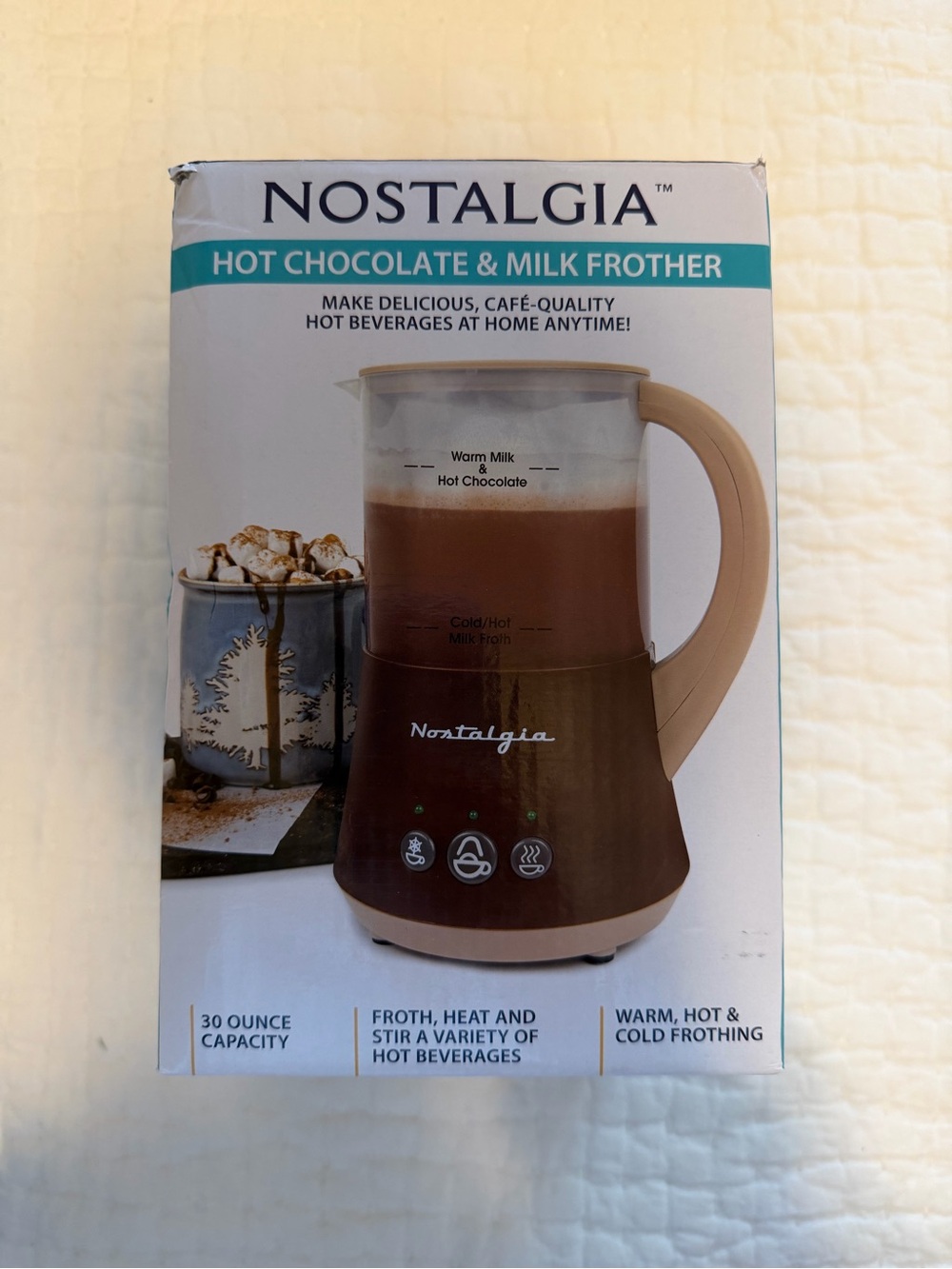 Nostalgia Brown Hot Chocolate & Milk Frother with Clear Pitcher